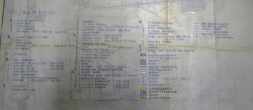 Legenda do mapy całościowej projektu zagospodarowania   Jeziora Bugaj, Prezydium Miejskiej Rady Narodowej zespół nr   199, dokumentacja techniczna sygn. 2942